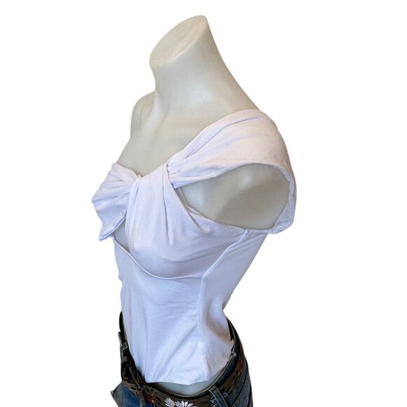 Superdown White One Shoulder Bodysuit Top SMALL Cut Out Revolve Jimena $58 NEW - Picture 6 of 9
